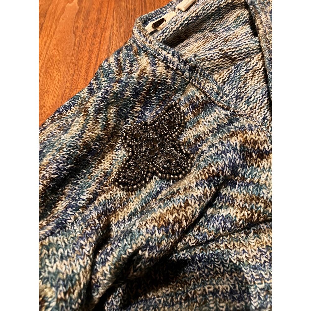 Miss Me Cropped Knit Sweater Blue Gray Long Sleeve Size S Beaded - Picture 2 of 8